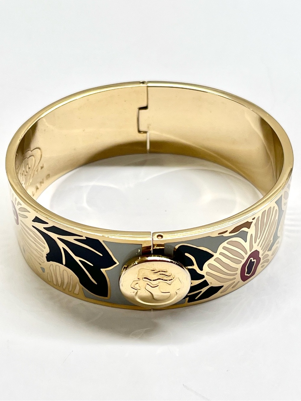 Spartina Goldtone Hinged Bangle with Floral Enamel NWT
